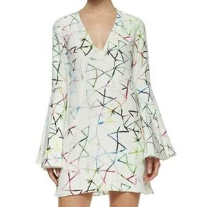 NWT ALEXIS White Silk Multicolor Abstract Print Bell Sleeve Shift Dress …